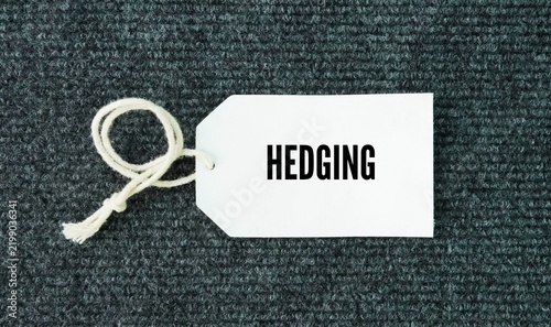 Obraz na płótnie Tag the paper with the word Hedging is a risk-management strategy used to limit potential financial losses by taking an opposing position in a related asset