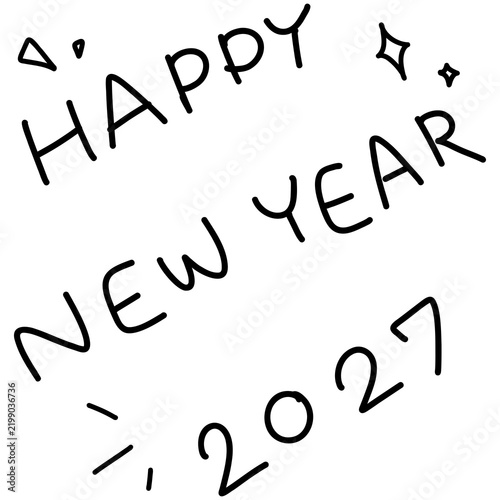 Happy New Year 2027 Handwritten Doodle Text Celebration Lettering Line Art Vector