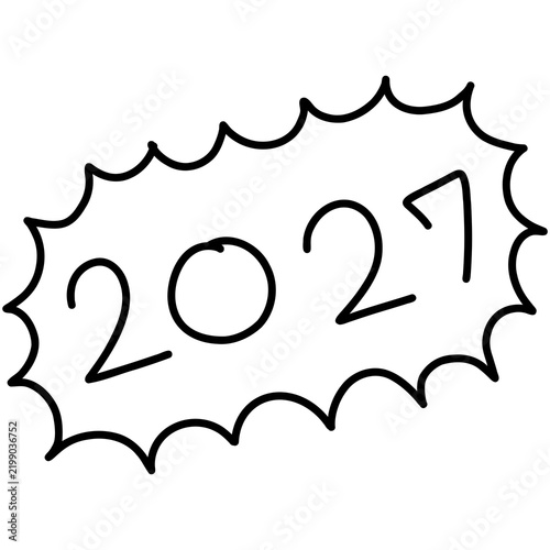 2027 New Year Number Doodle Speech Bubble Icon Hand Drawn Line Art Vector