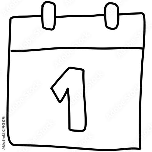 Calendar Icon Number 1 January First Doodle New Year Element Line Art Vector