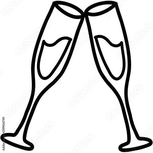Clinking Wine Glasses New Year Celebration Hand Drawn Illustration