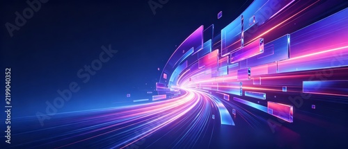 Futuristic Neon Light Speed Digital Data Flow