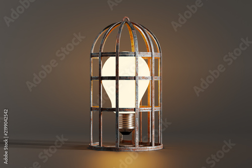 Fotografie Light bulb trapped in rusty birdcage