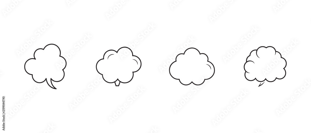 Obraz premium empty thought bubble shapes in black outline on white background for comments or dialogue simple line art speech bubbles for comics or cartoons