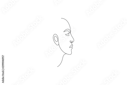 Woman face line icon drawn in a continuous line art style with editable stroke vector.
