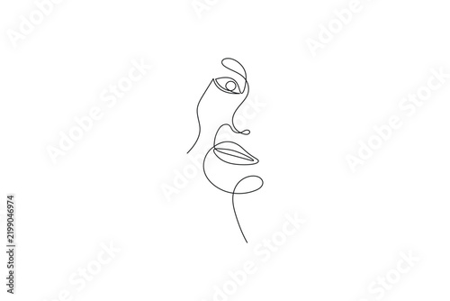 Woman face line icon drawn in a continuous line art style with editable stroke vector.