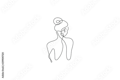 Woman face line icon drawn in a continuous line art style with editable stroke vector.