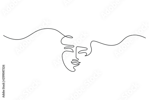 Woman face line icon drawn in a continuous line art style with editable stroke vector.