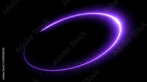 Glowing purple oval light trail with sparkles on black background oval shape glowing ring abstract light
