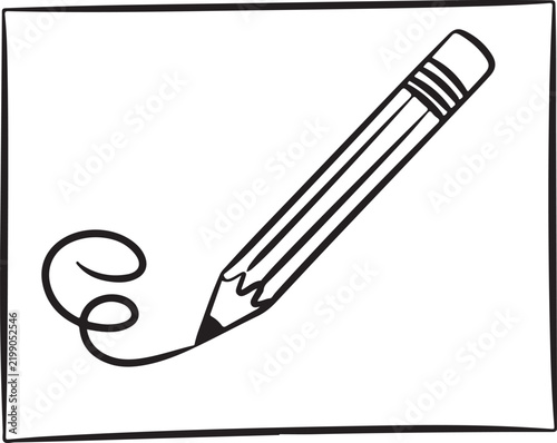 Pencil with curly eraser drawing a squiggle