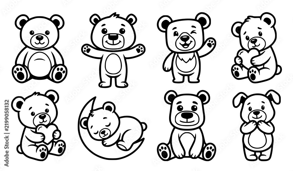 Obraz premium Cute hand drawn teddy bear collection showing adorable bears in different playful poses and expressions