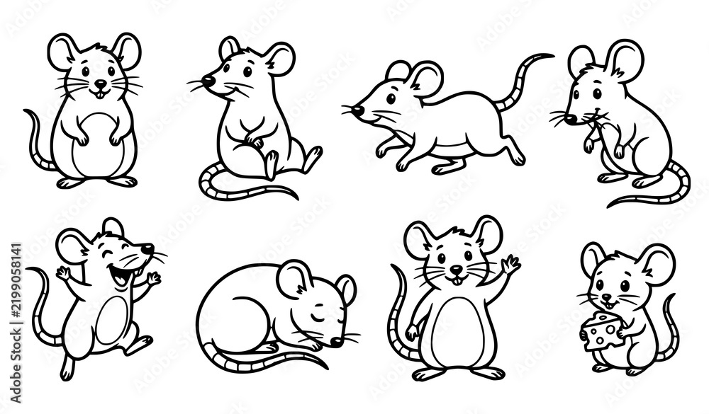 Obraz premium Cute hand drawn mouse and rat collection showing adorable rodents in different playful poses and expressions