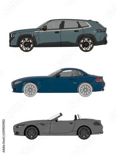 car set isolated on white background, 3d illustration, cg render, side view