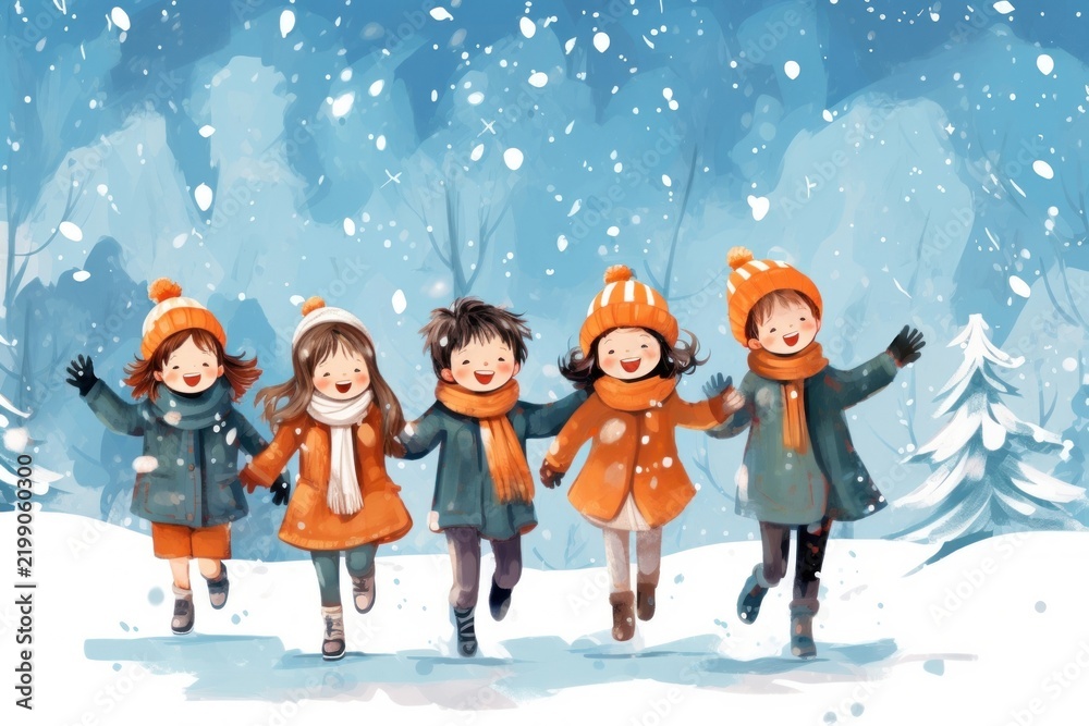 Fototapeta premium Kids snow celebration representation.