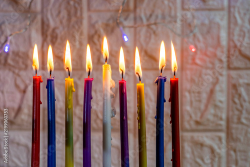 Hanukkah menorah candles burning illuminating holiday tradition