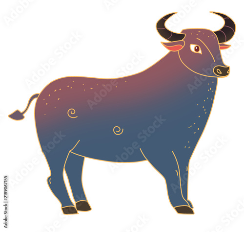 Illustration of a buffalo for the Lunar New Year, Vietnamese Tet, and the 12 Zodiac animals.