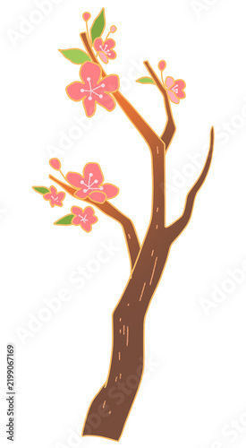 Illustration of a peach blossom branch