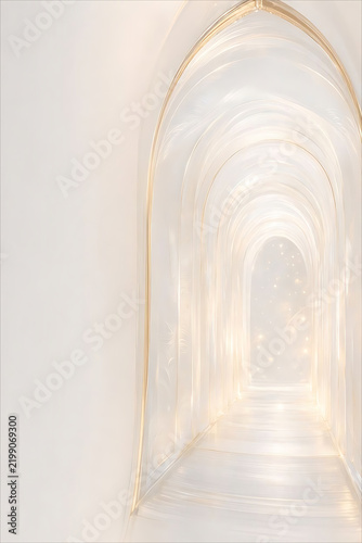 Angelic Light Tunnel Spiritual Abstract White & Gold Heavenly Radiance Background with Ethereal Glow and Expansive Copy Space Portrait Design
