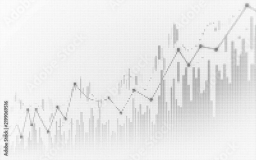 Abstract financial business chart with halftone dot pattern showing upward growth trend