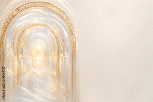 Angelic Light Tunnel Spiritual Abstract White & Gold Heavenly Radiance Background with Ethereal Glow and Expansive Copy Space Portrait Design