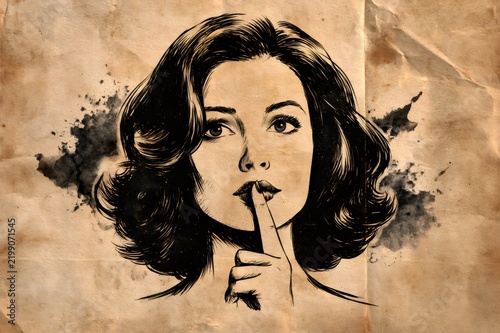 Woman shushing, asking for silence or keeping a secret