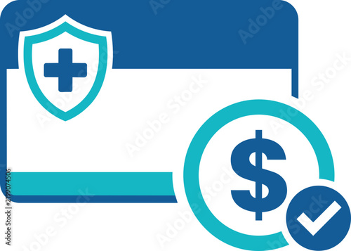 Foto Medical health insurance card with dollar sign and shield icon professional flat