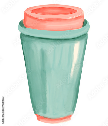 Watercolor turquoise tumbler, pastel insulated drink cup illustration