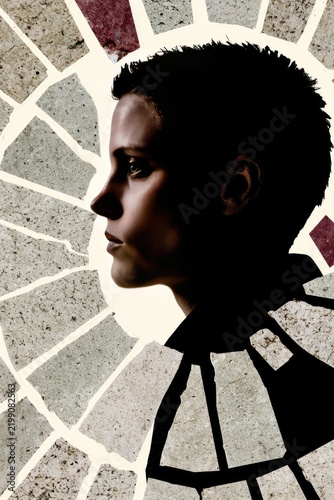 Silhouette of Woman against Abstract Geometric Background in Artistic Composition