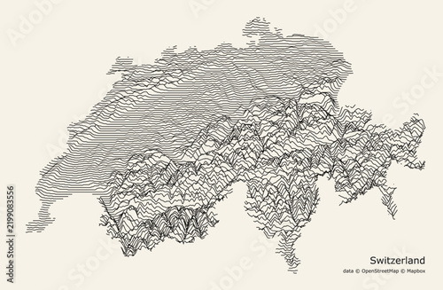 Minimalist shaded relief physical map poster of Switzerland, showcasing the Swiss Alps, Jura Mountains, Lake Geneva, Lake Zurich, and mountain topography on a light beige background.
