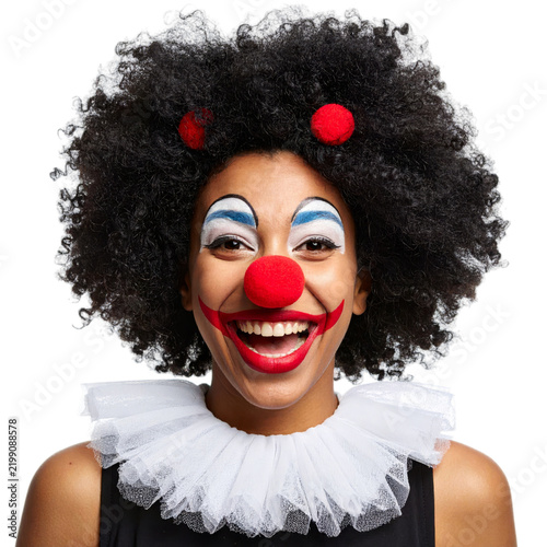 Happy Clown Face, Funny Circus Character, Smiling Clown Portrait on transparent background