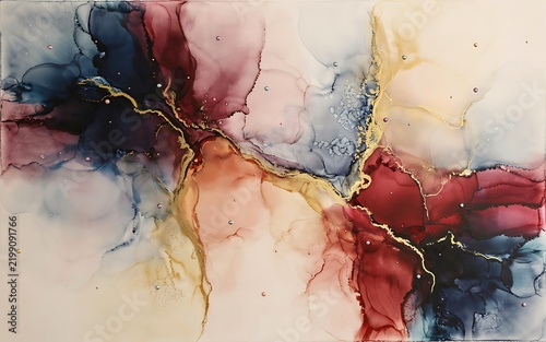 Luxury Abstract Alcohol Ink Painting Metallic Gold Veins Marble Texture Artwork Illustration