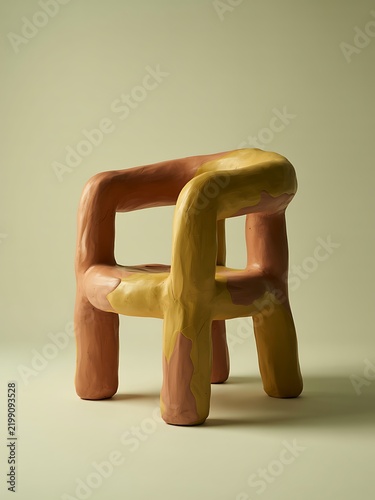 Minimalist Terracotta Yellow Handmade Ceramic Clay Armchair Studio Photo