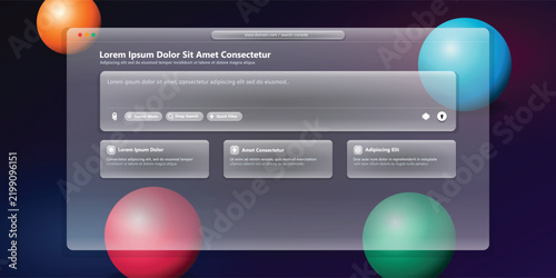 Sleek Glassmorphism User Interface Design with Abstract Spheres and Gradient Background