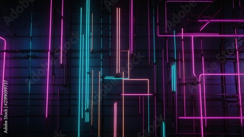 Neon Lights Create Patterns in a Dark Space