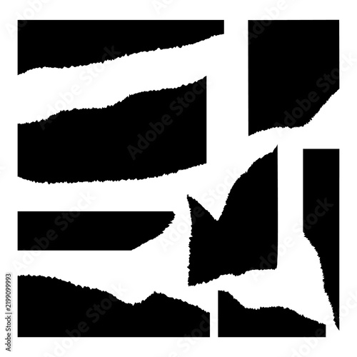 Set of Black Torn Paper Elements on White Background