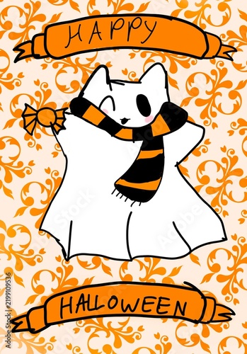 Obraz na plátne Halloween ghost cat