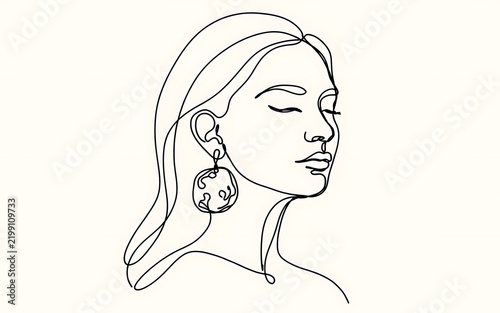 Minimalist Woman Face One Line Drawing Continuous Line Art Vector Illustration