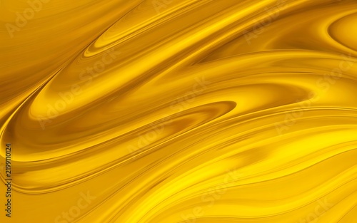 Smooth Yellow Liquid Motion Curves Shiny Metallic Silk Texture Background Illustration