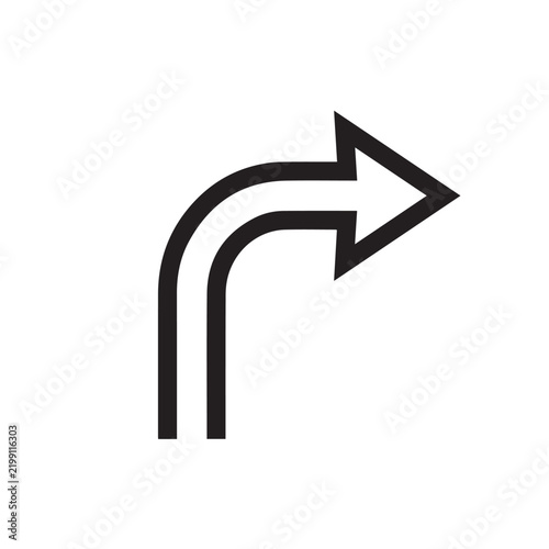 Turn right curved arrow vector icon 