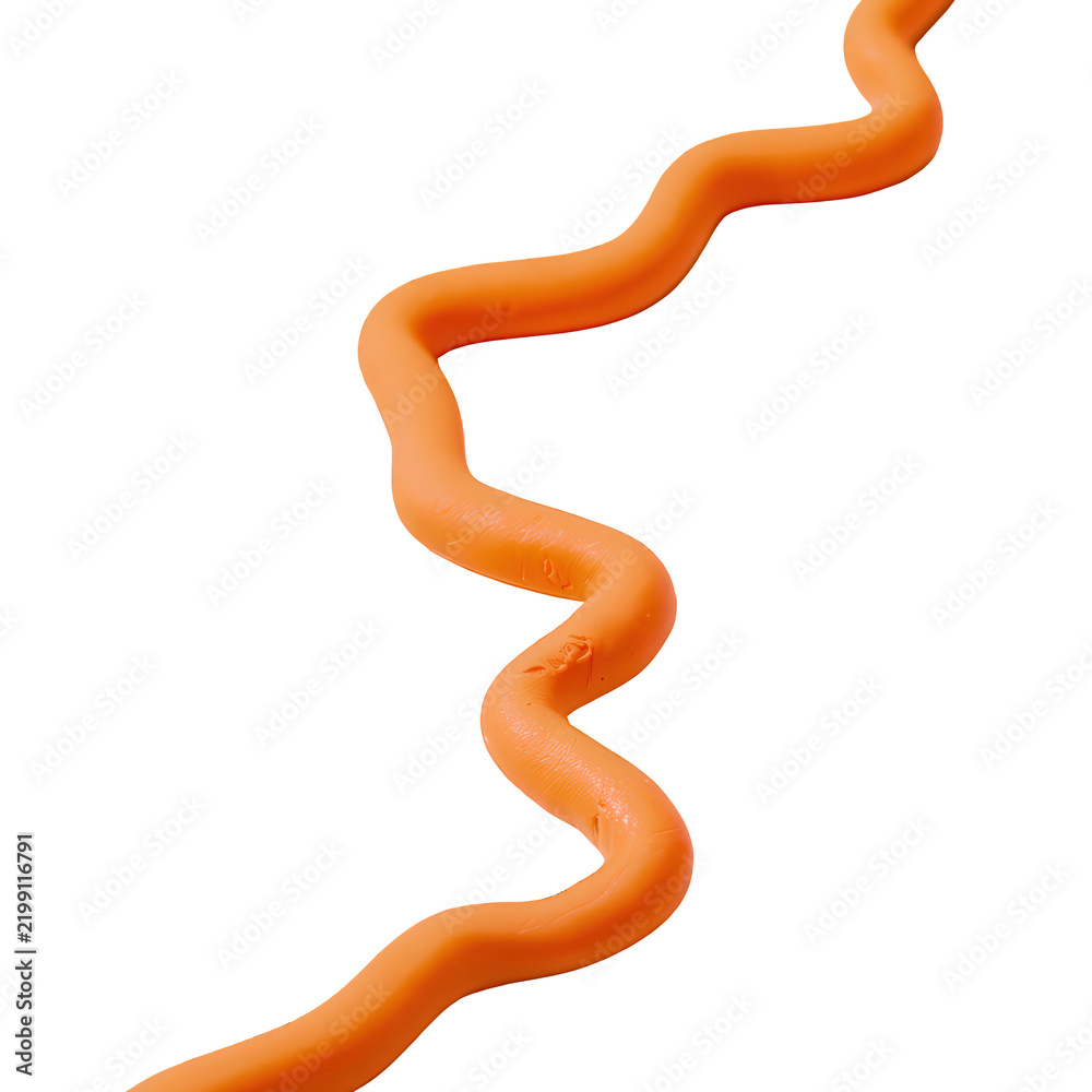 Fototapeta premium Orange modeling clay wavy line isolated on clean white background for product design mockups
