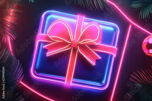 Bright neon gift box for cyber monday or black friday sale