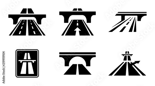 Highway Overpass Icons, Freeway Bridge Vector Symbols, Roadway Infrastructure Graphics, Transportation Navigation Signs