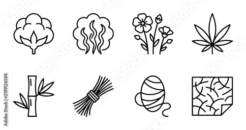 Natural Fibers Icons: Cotton, Flax, Hemp, Bamboo, Wool, Paper Textures