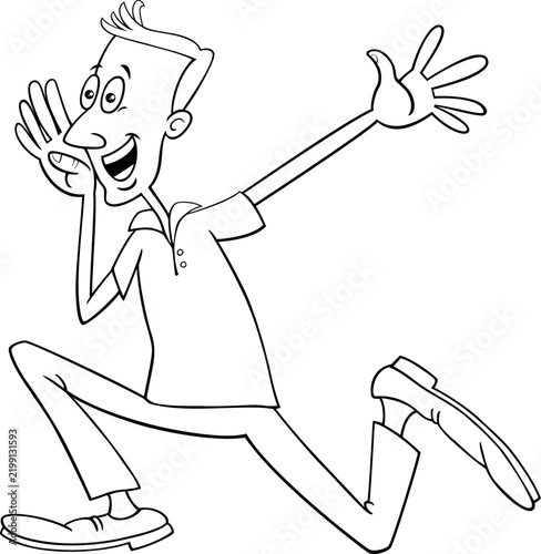 running cartoon young man comic character coloring page