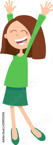 happy teen girl comic character cartoon illustration