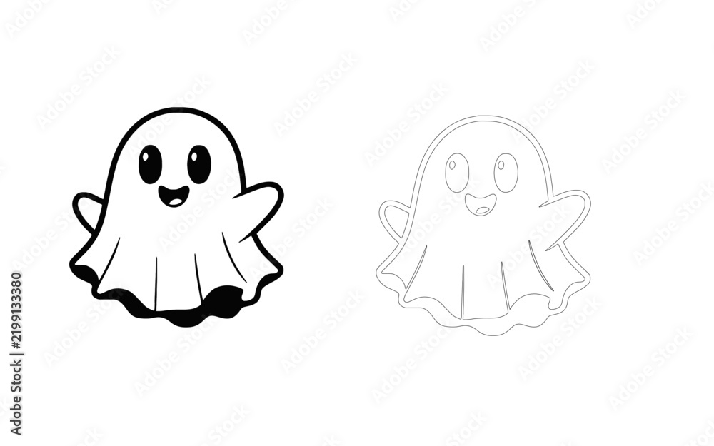 Fototapeta premium Cute Cartoon Halloween Ghost Icons Set - Spooky White Ghost Vector Illustration