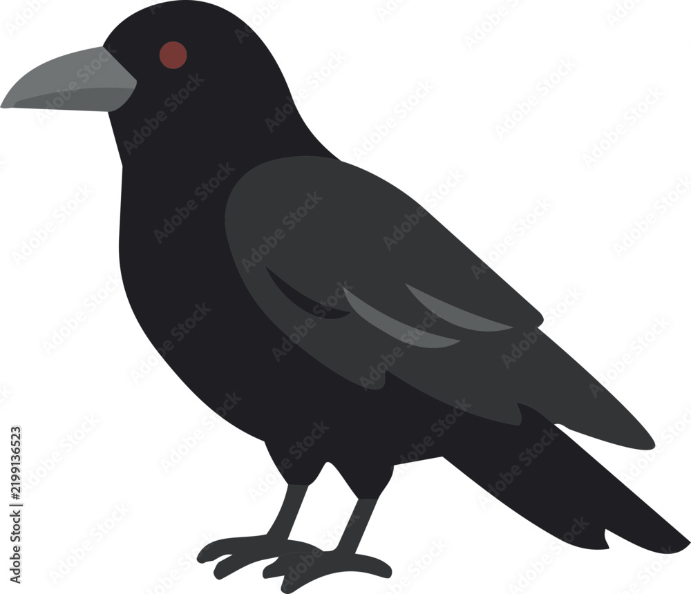 Fototapeta premium Black crow bird standing, flat vector illustration