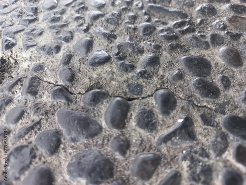Exposed Aggregate Pebble Concrete Surface with Crack Detail.