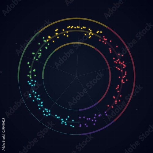 Abstract Colorful Bokeh Lights Background with Festive Glowing Dots Particles on Dark Screen