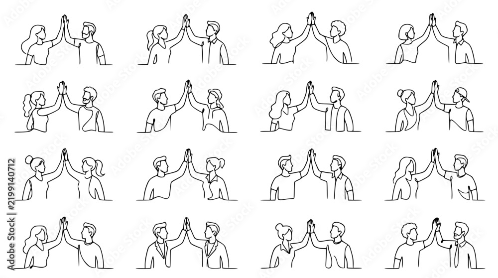 Obraz premium Teamwork High Five Collection: Diverse People Celebrating Success, Isolated